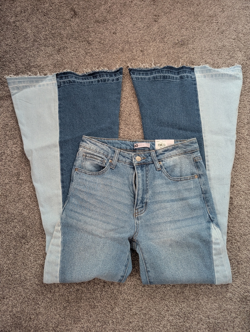 SO Mid Rise Flare Patchwork Jeans